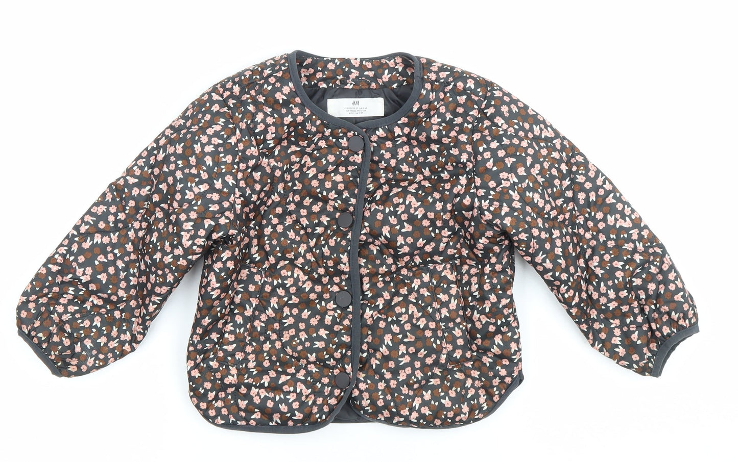 H&M Girls Multicoloured Floral Quilted Jacket Size 3 Years Padded