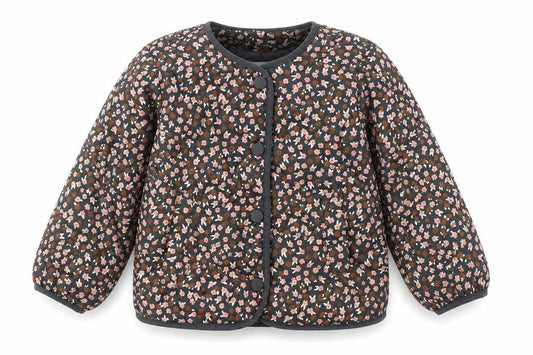Front view of H&M girls’ multicoloured floral quilted jacket, size 3, years padded