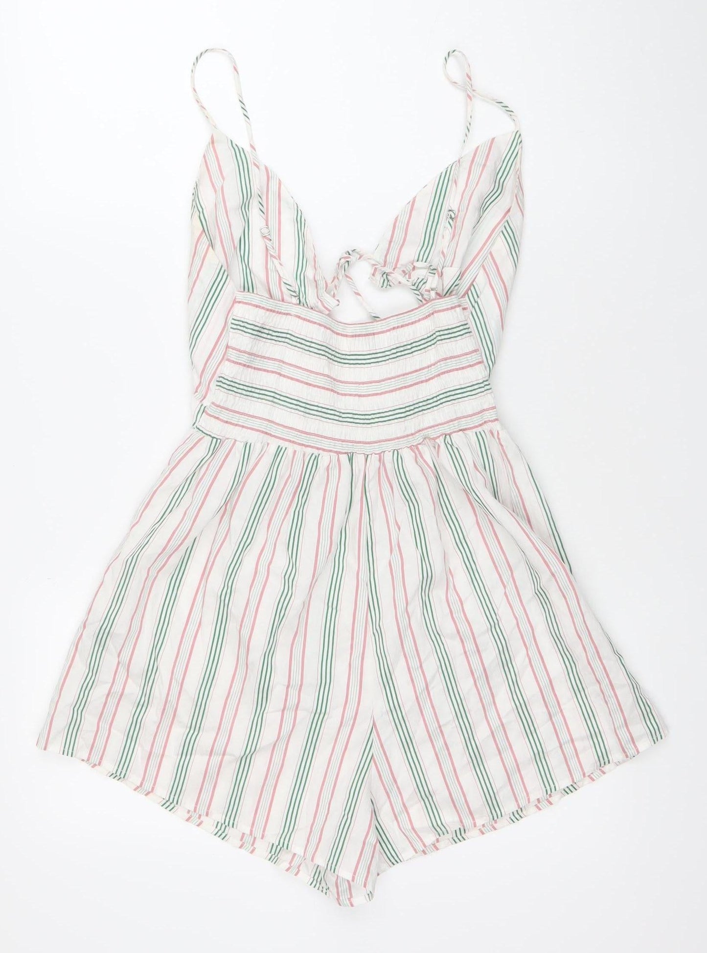 Bershka Womens Multicoloured Striped Playsuit Size 6 V-Neck Summer