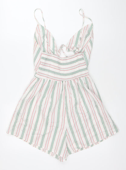 Bershka Womens Multicoloured Striped Playsuit Size 6 V-Neck Summer