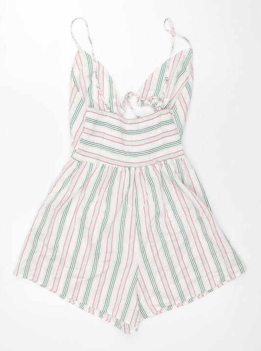 Bershka Womens Multicoloured Striped Playsuit Size 6 V-Neck Summer
