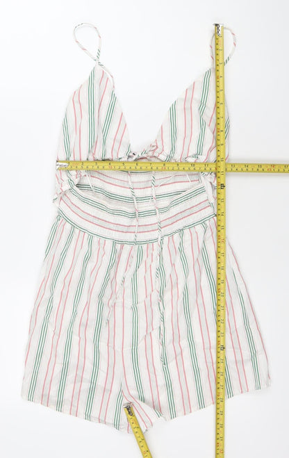 Bershka Womens Multicoloured Striped Playsuit Size 6 V-Neck Summer