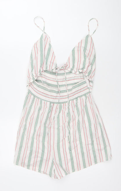 Bershka Womens Multicoloured Striped Playsuit Size 6 V-Neck Summer