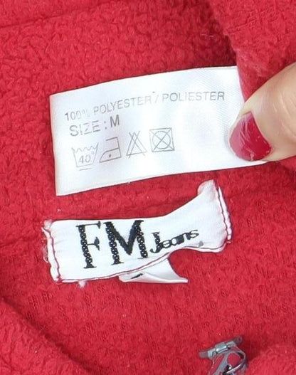 FM Jeans Women Red Fleece Full Zip Casual Jacket Size M