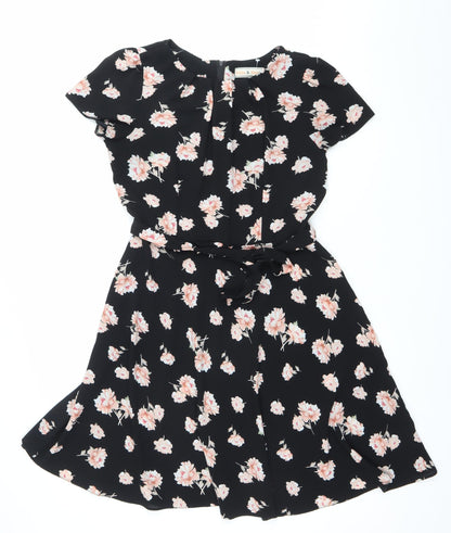 Dorothy Perkins Women’s Black Floral Wrap Dress Size 12 Knee Length