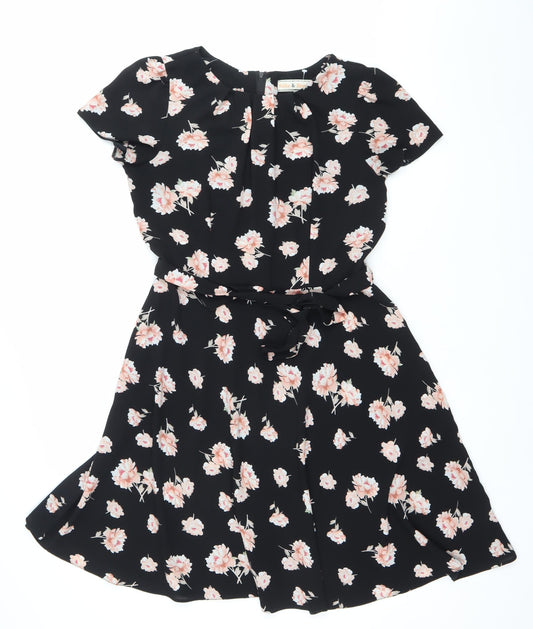 Dorothy Perkins Women’s Black Floral Wrap Dress Size 12 Knee Length