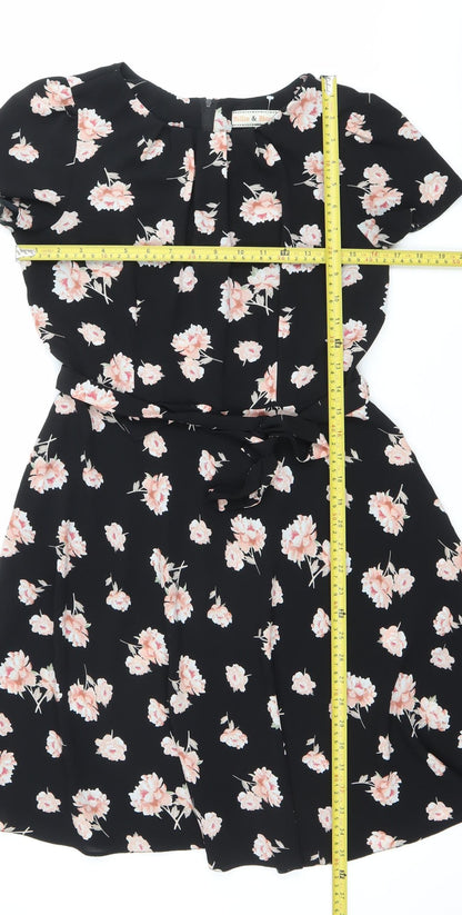 Dorothy Perkins Women’s Black Floral Wrap Dress Size 12 Knee Length