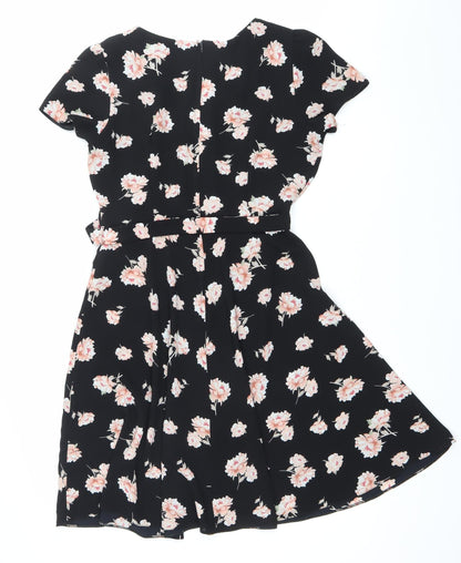 Dorothy Perkins Women’s Black Floral Wrap Dress Size 12 Knee Length