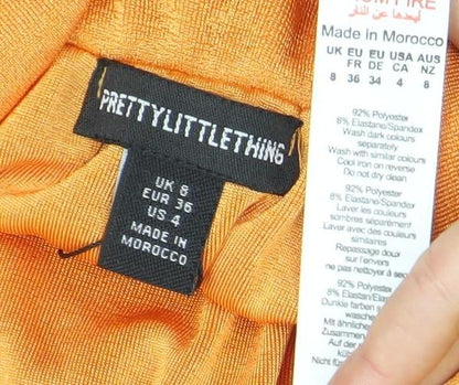 PrettyLittleThing Women’s Orange Strapless Bodycon Dress Size 8
