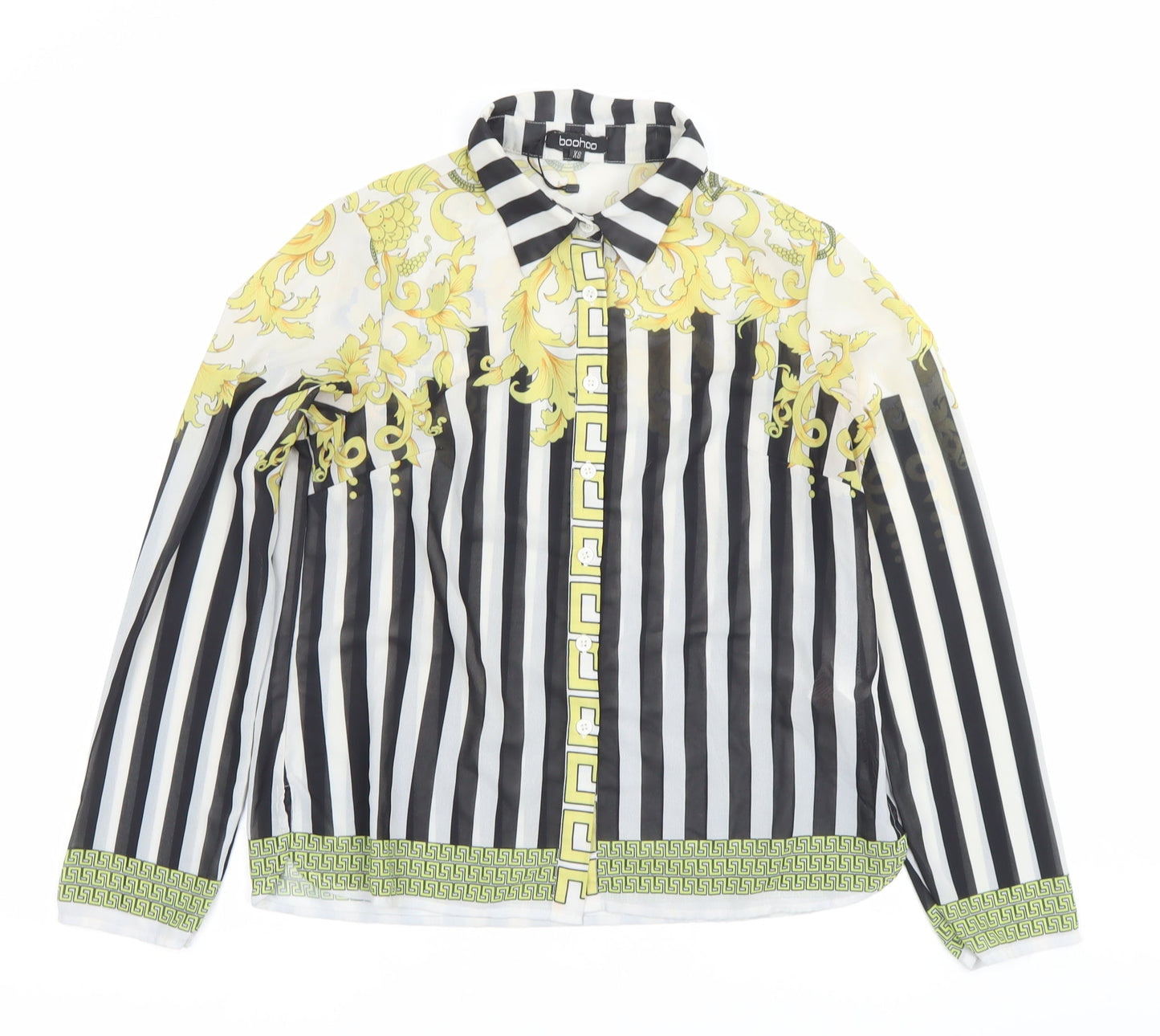 Boohoo Women’s XS Multicoloured Striped Baroque Button-Up Shirt