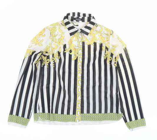 Boohoo Women’s XS Multicoloured Striped Baroque Button-Up Shirt