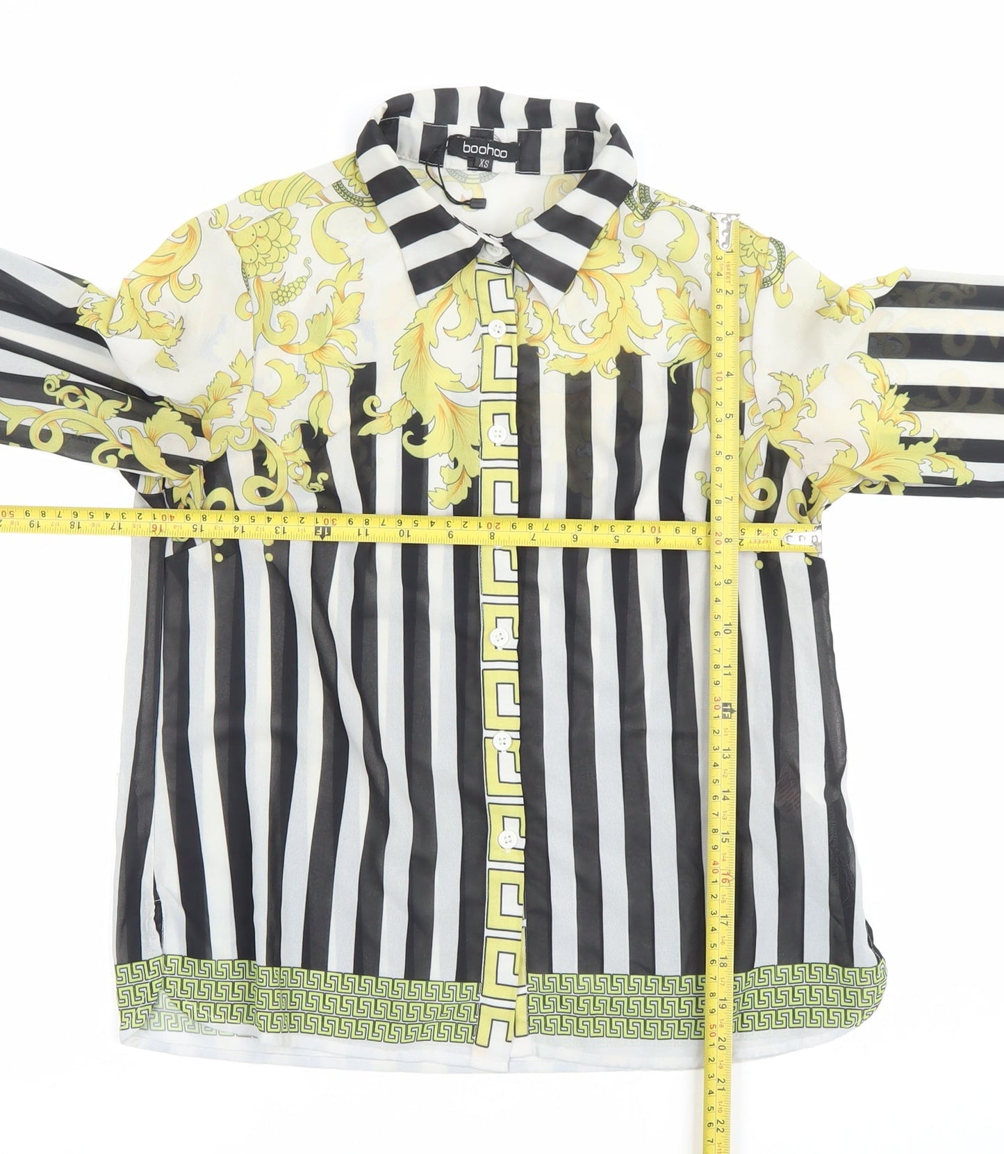 Boohoo Women’s XS Multicoloured Striped Baroque Button-Up Shirt