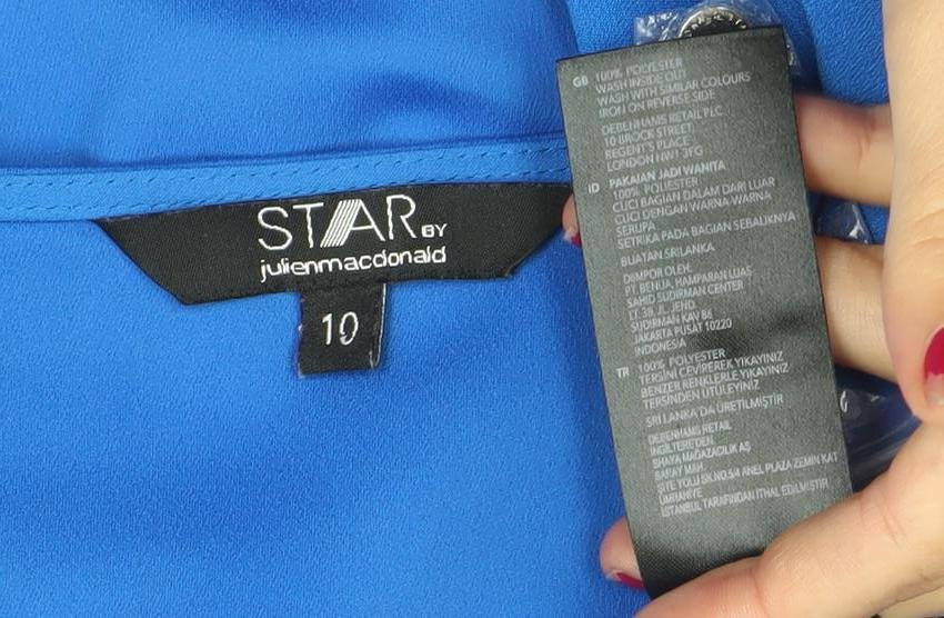 Womens UK Size 10 Star by Julien Macdonald Blue Tunic Blouse