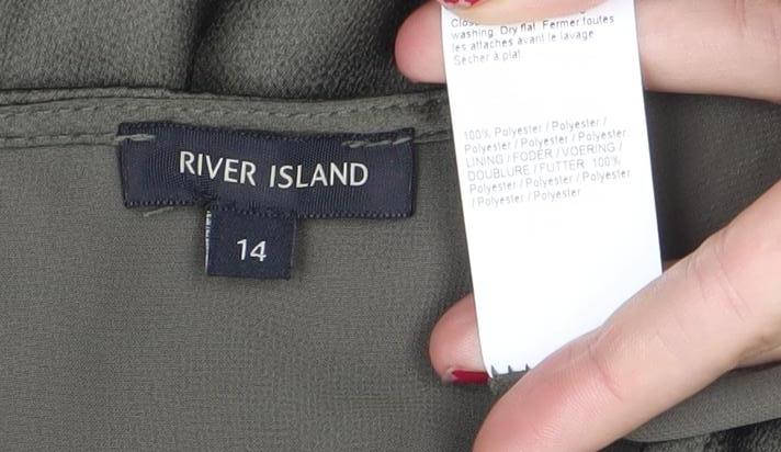 River Island Womens Green Shift Dress Size 14 Embroidered 3/4 Sleeve