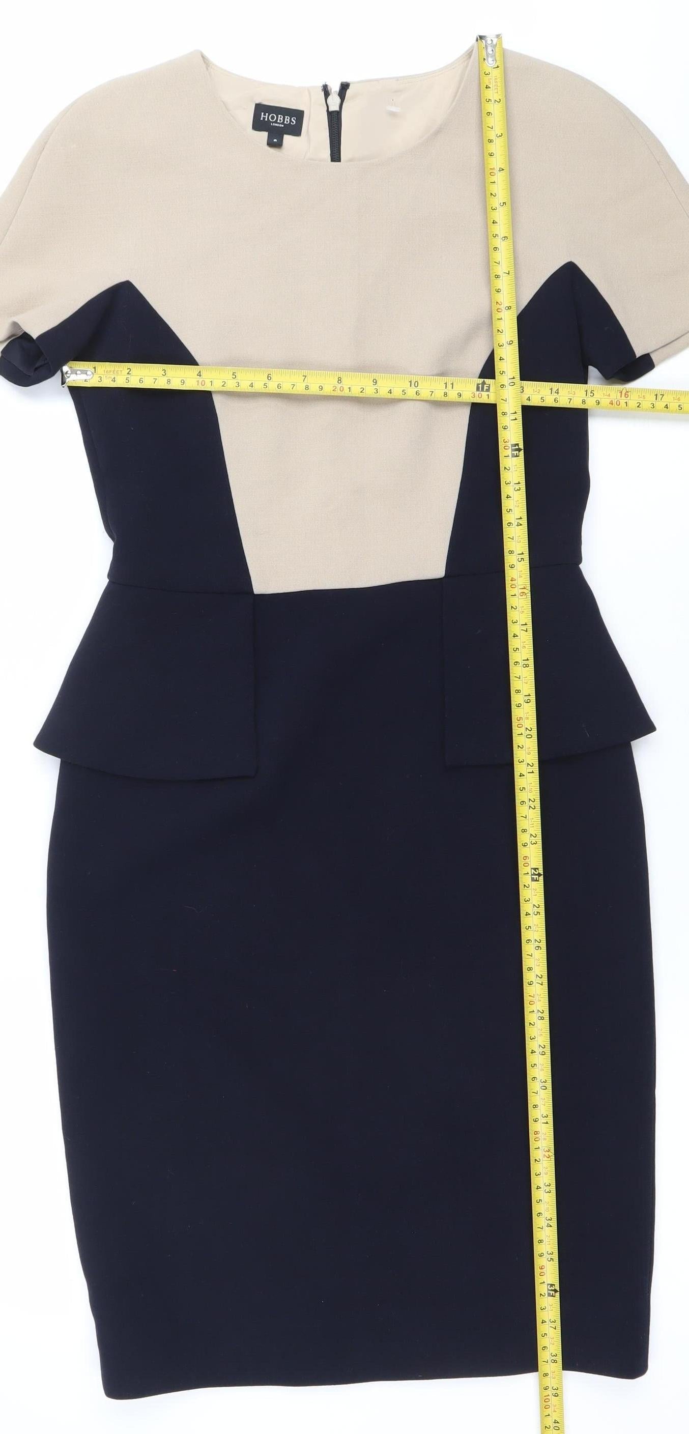 Hobbs Womens Beige Black Colourblock Sheath Work Dress UK 8
