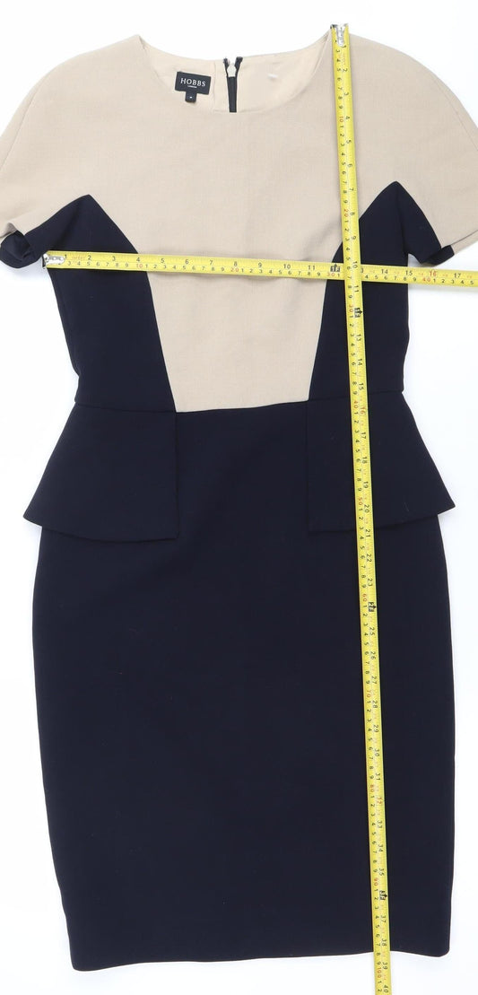 Hobbs Womens Beige Black Colourblock Sheath Work Dress UK 8