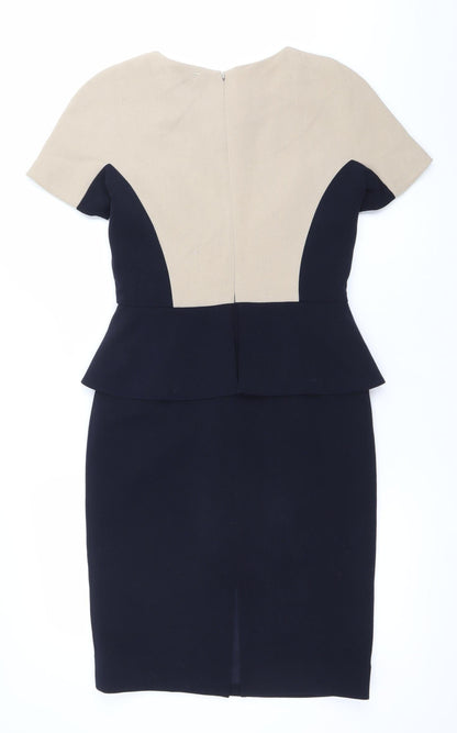 Hobbs Womens Beige Black Colourblock Sheath Work Dress UK 8
