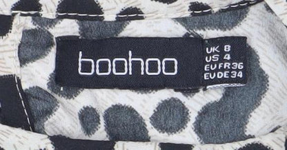 Boohoo Women’s Black Beige Animal Print Ruffle Playsuit Size 8