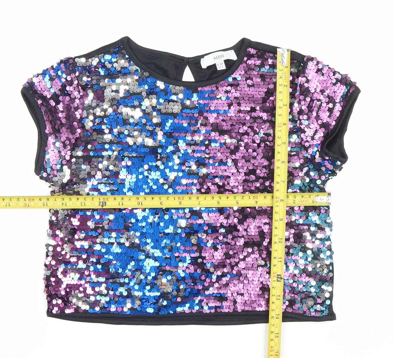 Miss Evie Girls Multicoloured Sequin Cropped Party T-Shirt 9-10 Years