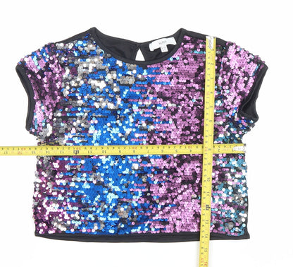 Miss Evie Girls Multicoloured Sequin Cropped Party T-Shirt 9-10 Years