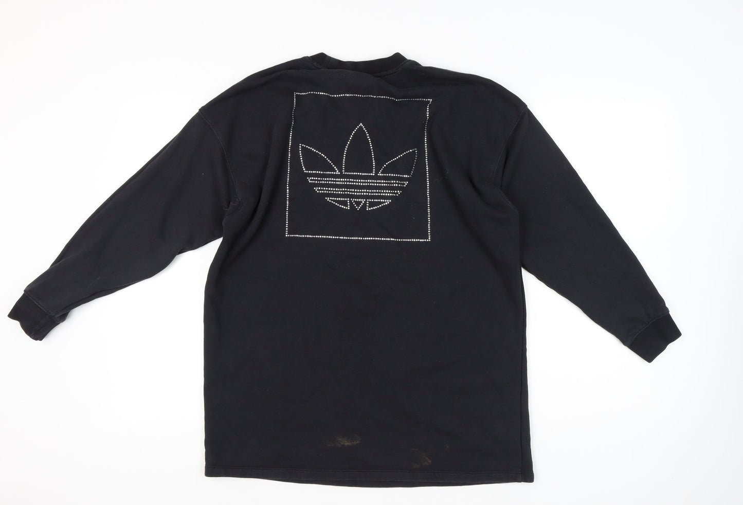 Adidas Women Black Size 8 Sweatshirt Crew Neck Rhinestone Logo