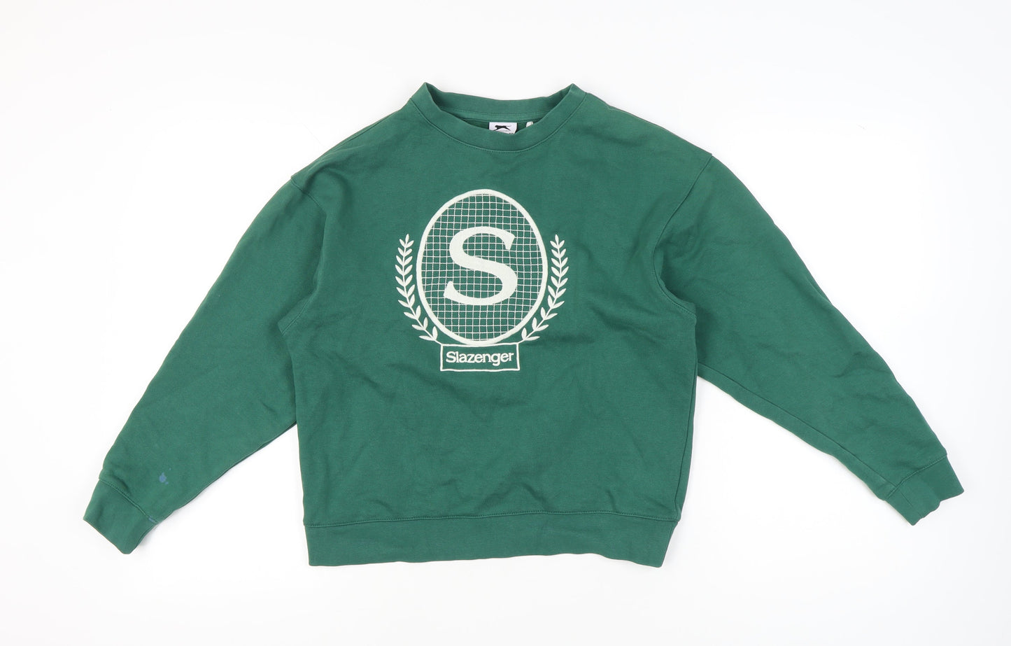 Slazenger Womens Green Logo Sweatshirt UK 8 Cotton Blend Crew Neck