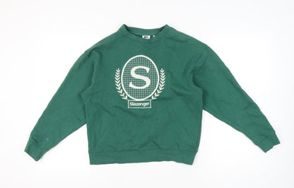 Slazenger Womens Green Logo Sweatshirt UK 8 Cotton Blend Crew Neck