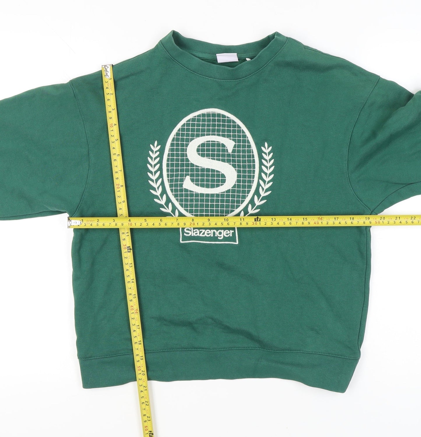 Slazenger Womens Green Logo Sweatshirt UK 8 Cotton Blend Crew Neck
