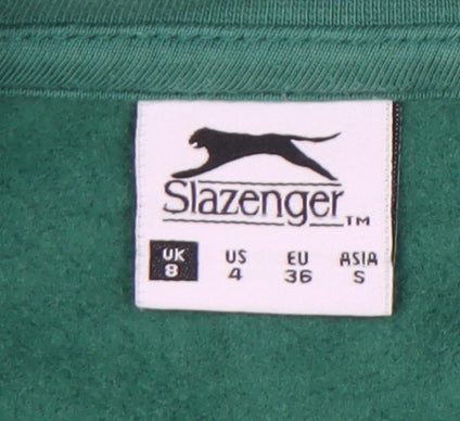 Slazenger Womens Green Logo Sweatshirt UK 8 Cotton Blend Crew Neck
