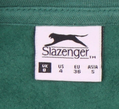 Slazenger Womens Green Logo Sweatshirt UK 8 Cotton Blend Crew Neck