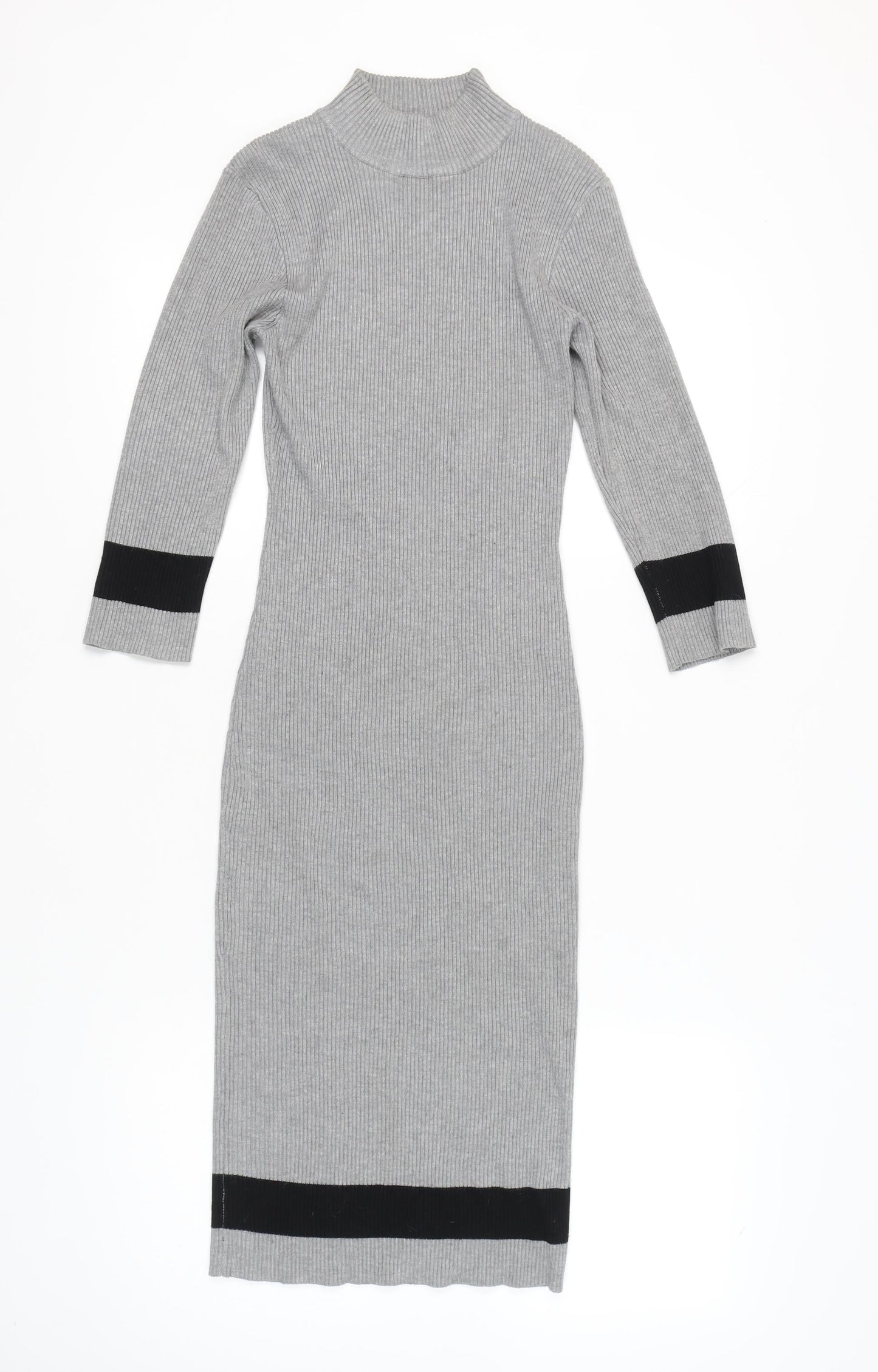 Stiletto's Women Grey Bodycon Knit Midi Dress L Long Sleeve