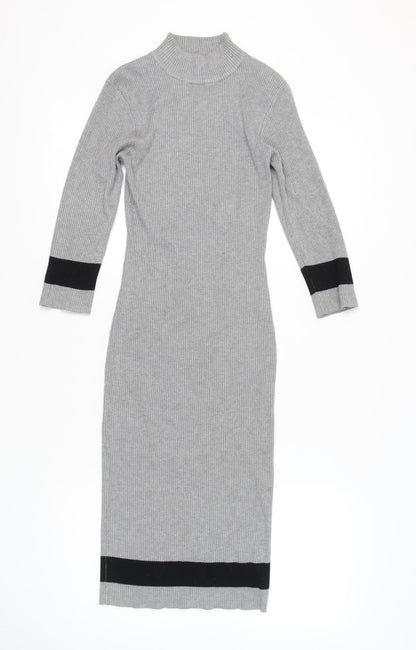 Stiletto's Women Grey Bodycon Knit Midi Dress L Long Sleeve