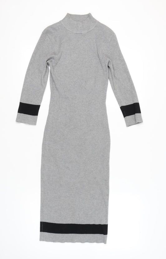 Stiletto's Women Grey Bodycon Knit Midi Dress L Long Sleeve