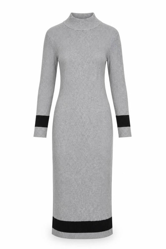 Stiletto's Women Grey Bodycon Knit Midi Dress L Long Sleeve