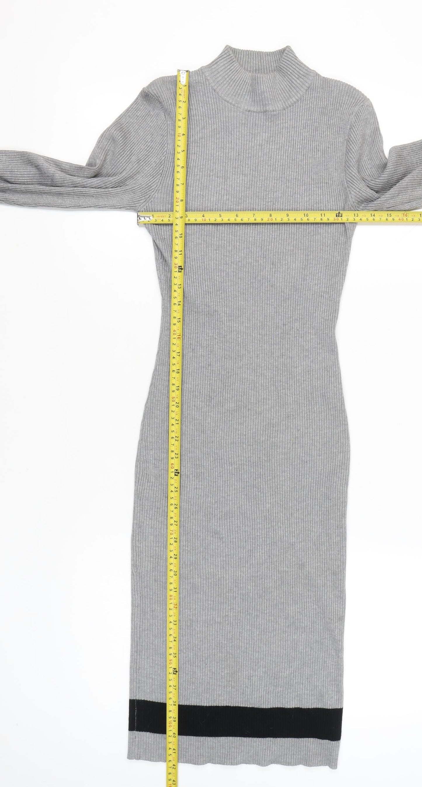 Stiletto's Women Grey Bodycon Knit Midi Dress L Long Sleeve