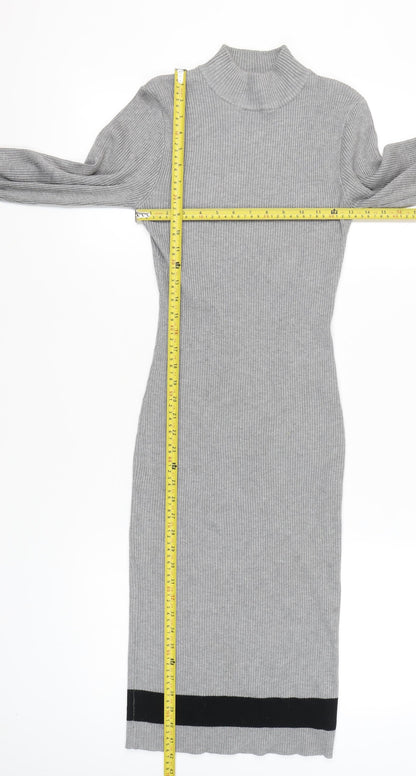 Stiletto's Women Grey Bodycon Knit Midi Dress L Long Sleeve
