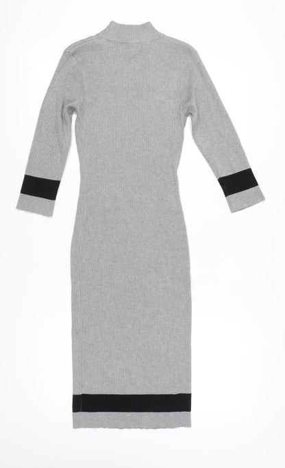 Stiletto's Women Grey Bodycon Knit Midi Dress L Long Sleeve