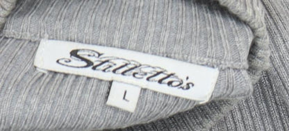Stiletto's Women Grey Bodycon Knit Midi Dress L Long Sleeve