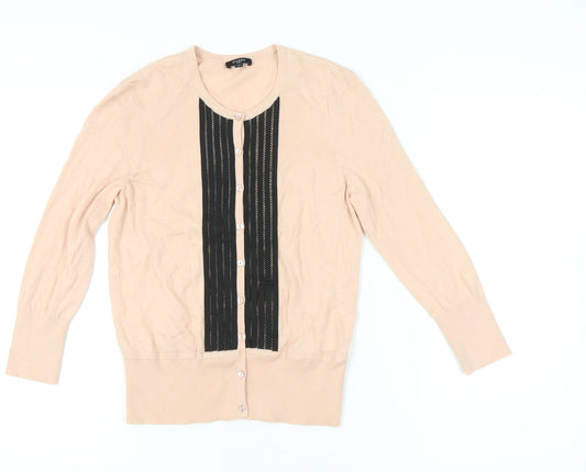 Hobbs Women’s Beige Cardigan Size 10 Crew Neck Knit Long Sleeve