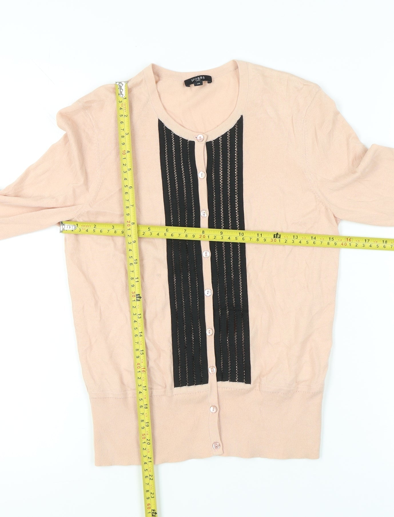 Hobbs Women’s Beige Cardigan Size 10 Crew Neck Knit Long Sleeve