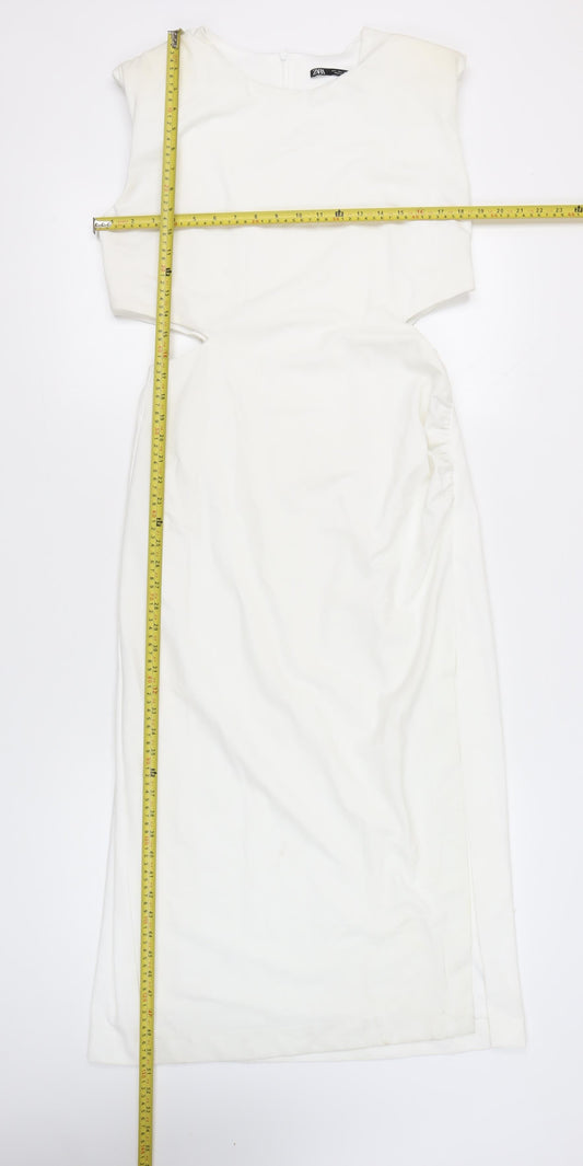 Zara Women White Midi Sheath Dress Size 14 Sleeveless Formal