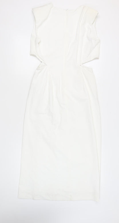Zara Women White Midi Sheath Dress Size 14 Sleeveless Formal