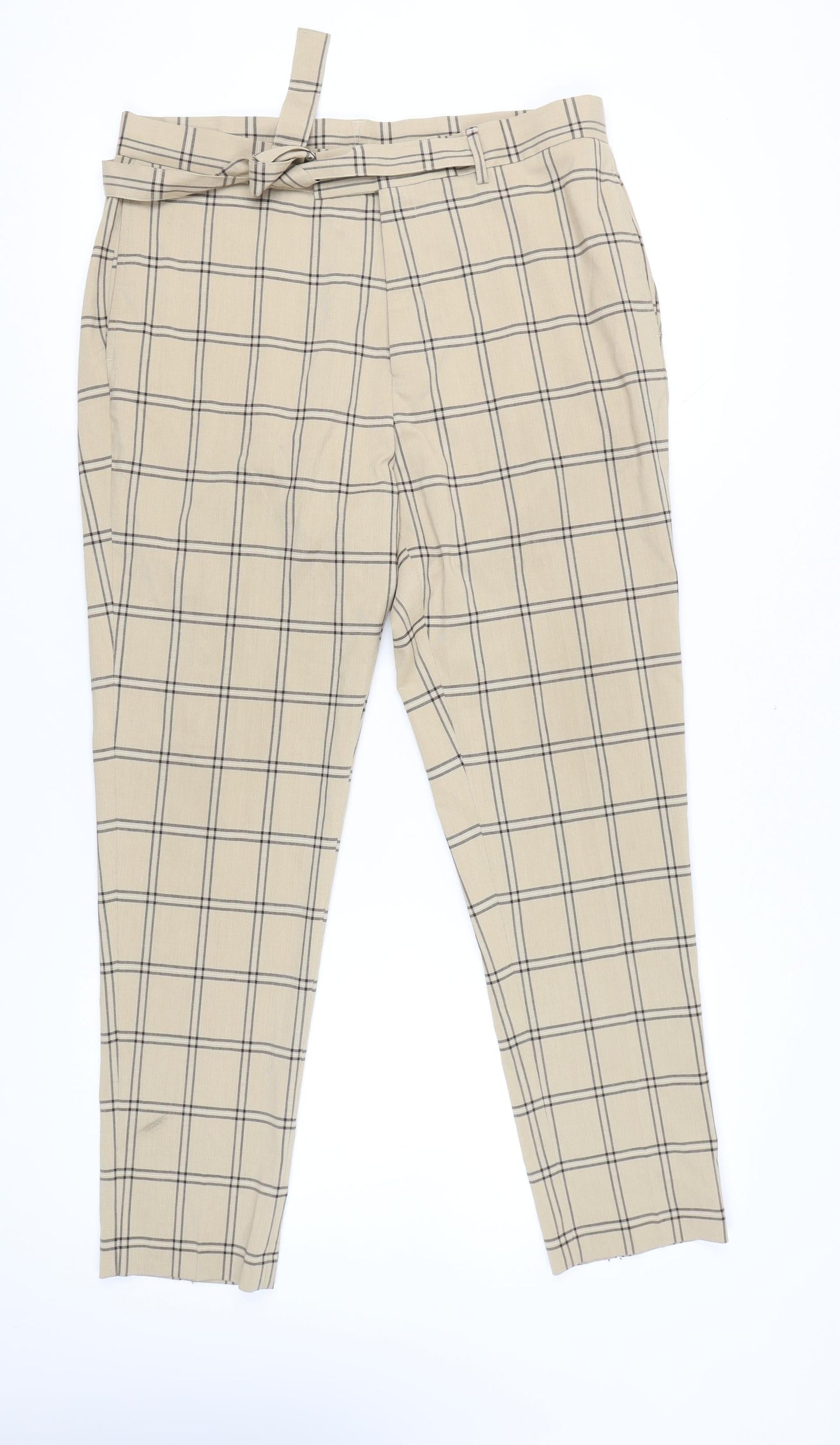 ASOS Design Mens Beige Checked Slim Chino Trousers Size L W36 L34