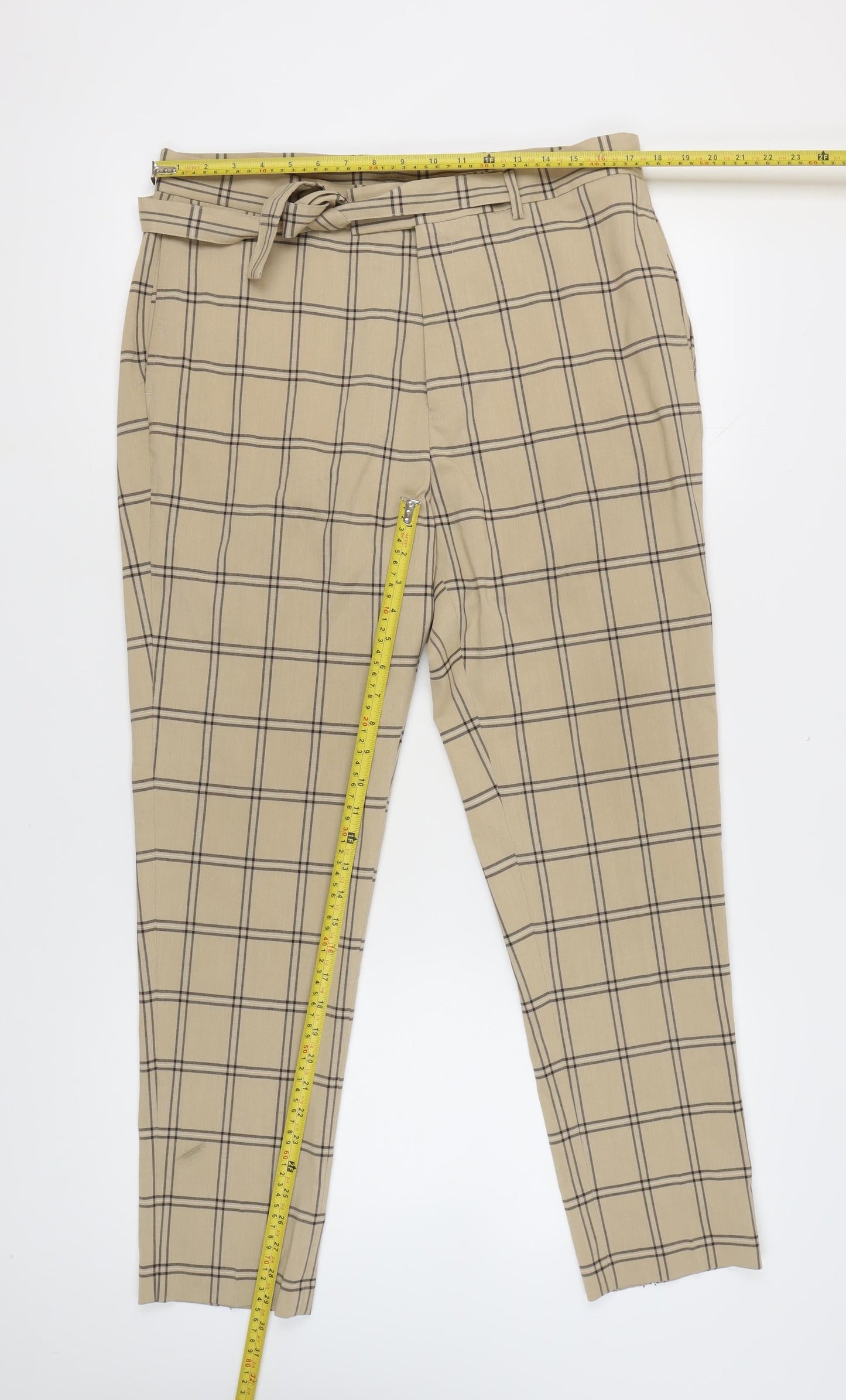 ASOS Design Mens Beige Checked Slim Chino Trousers Size L W36 L34