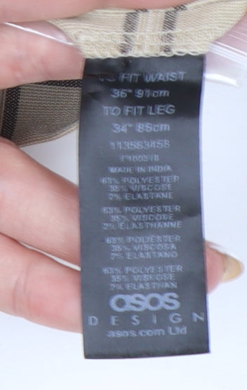 ASOS Design Mens Beige Checked Slim Chino Trousers Size L W36 L34