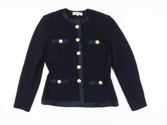 Jaeger Women’s Blue Wool Blazer Size 8 Six-Button Tailored Jacket