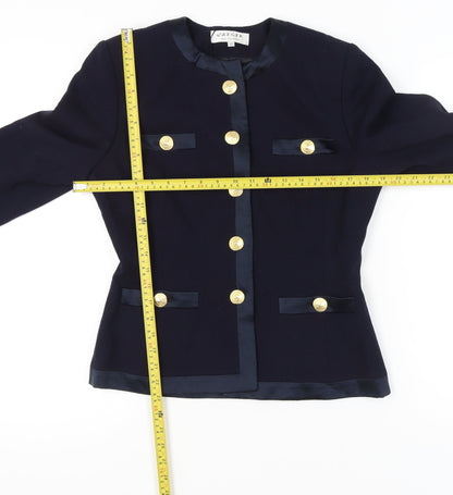 Jaeger Women’s Blue Wool Blazer Size 8 Six-Button Tailored Jacket