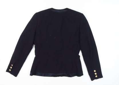 Jaeger Women’s Blue Wool Blazer Size 8 Six-Button Tailored Jacket