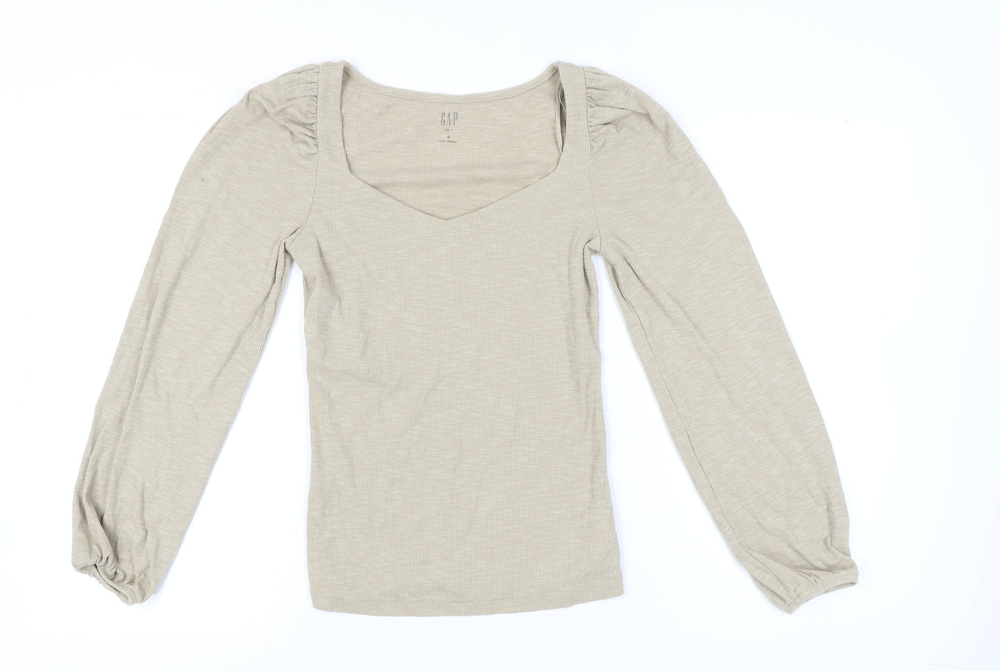 GAP Women’s Beige Sweetheart Neck Puff Sleeve Jersey Blouse Size S