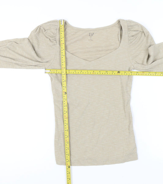 GAP Women’s Beige Sweetheart Neck Puff Sleeve Jersey Blouse Size S